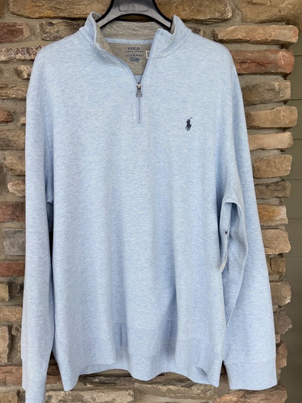 POLO RALPH LAUREN Men's Soft Cotton Blend 1/4 Zip Pullover Blue Heather XL NWT